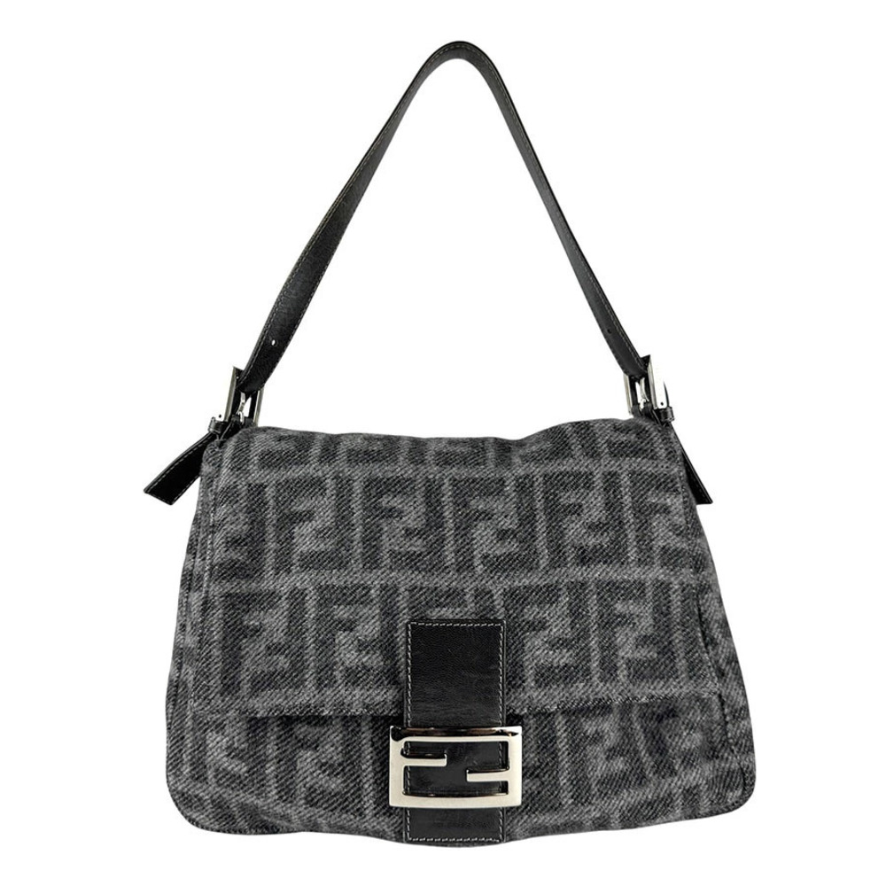 Fendi Zucca Shoulder Bag Wool Leather Gray